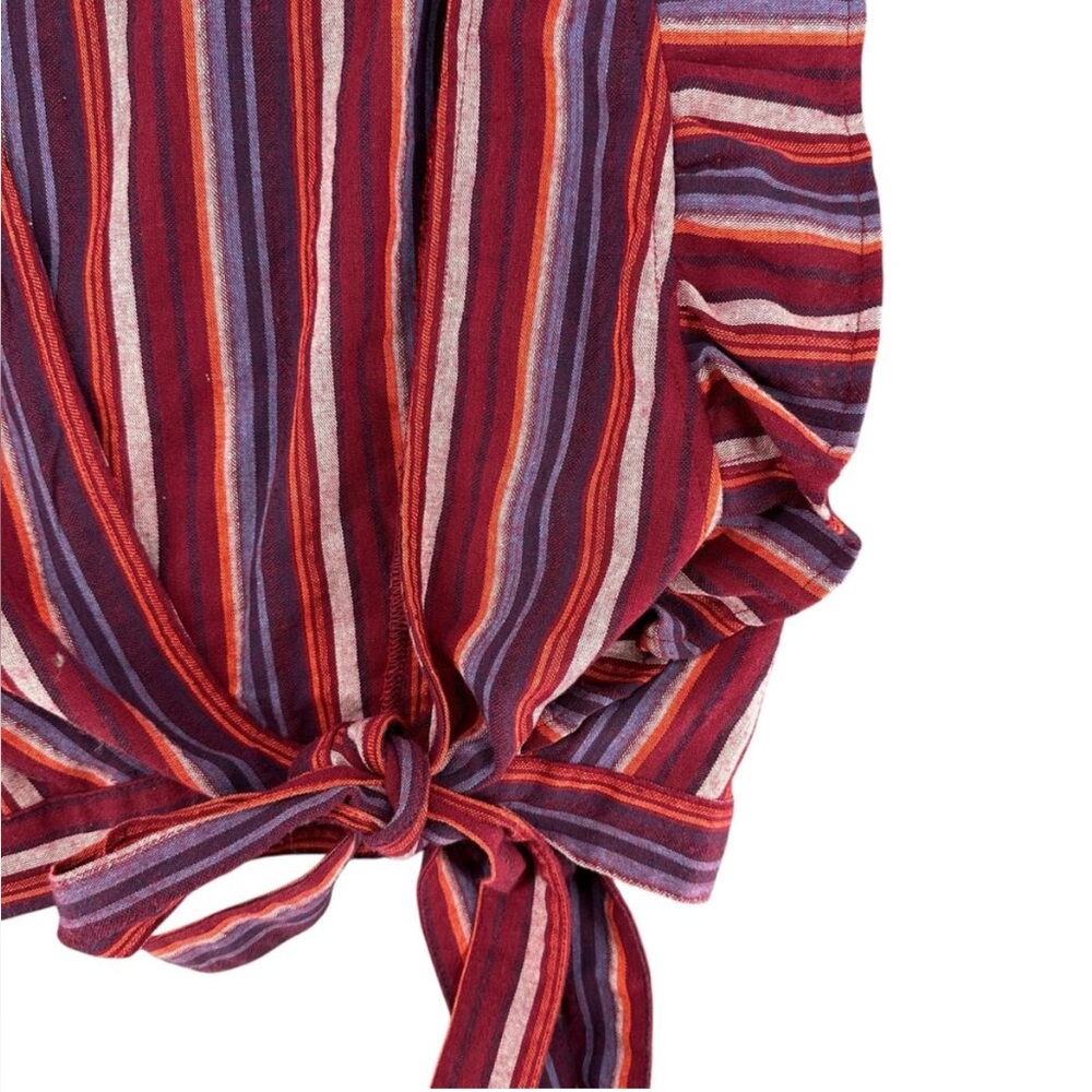 Colorful Striped Tie-Front Crop Top - Picture 2 of 4